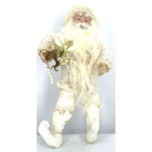 Old World Santa Father Christmas Santa Claus White & Gold Decor 8.5" Ornament